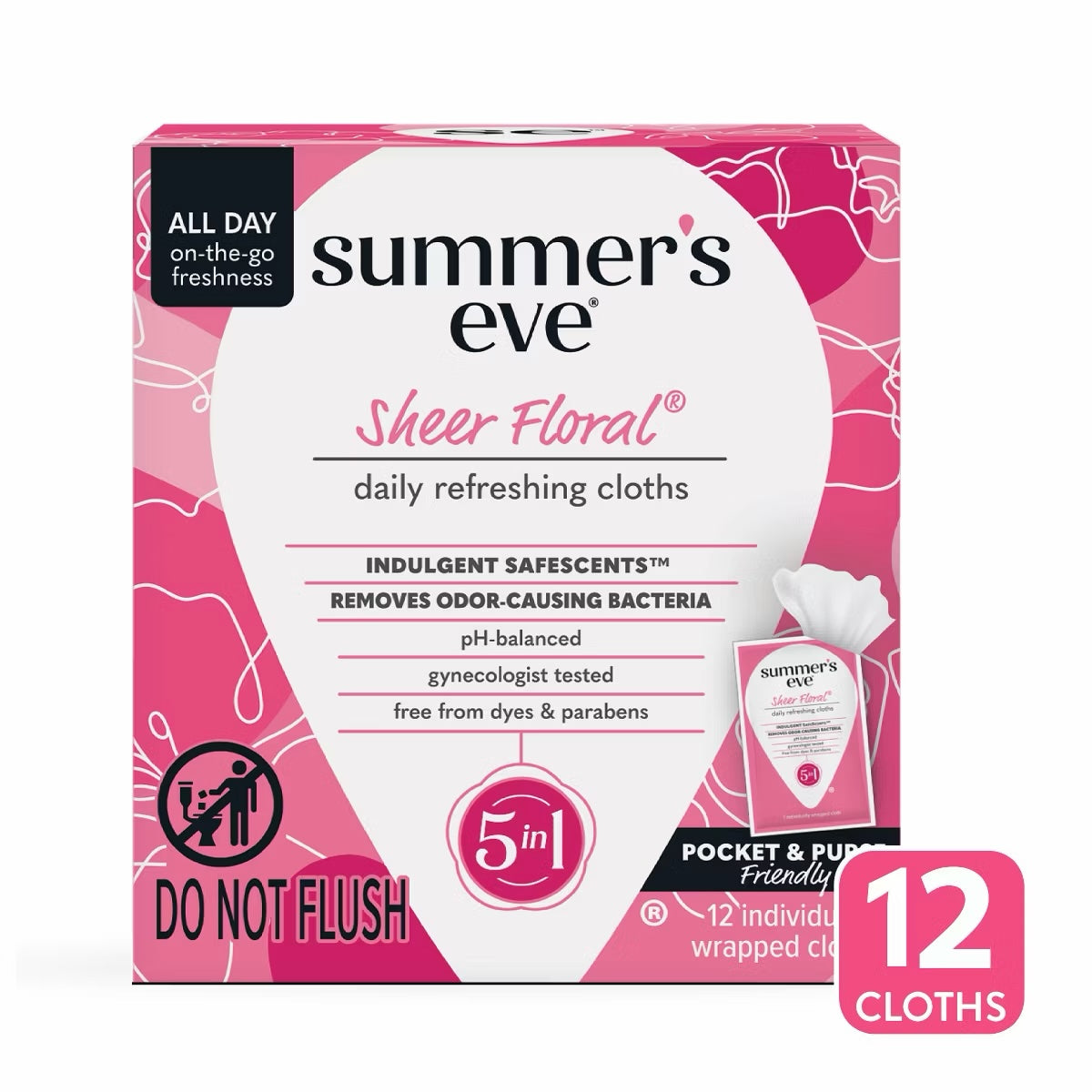 Summer's Eve Sheer Floral 5-in-1 Feminine Wipes - 12ct image 0