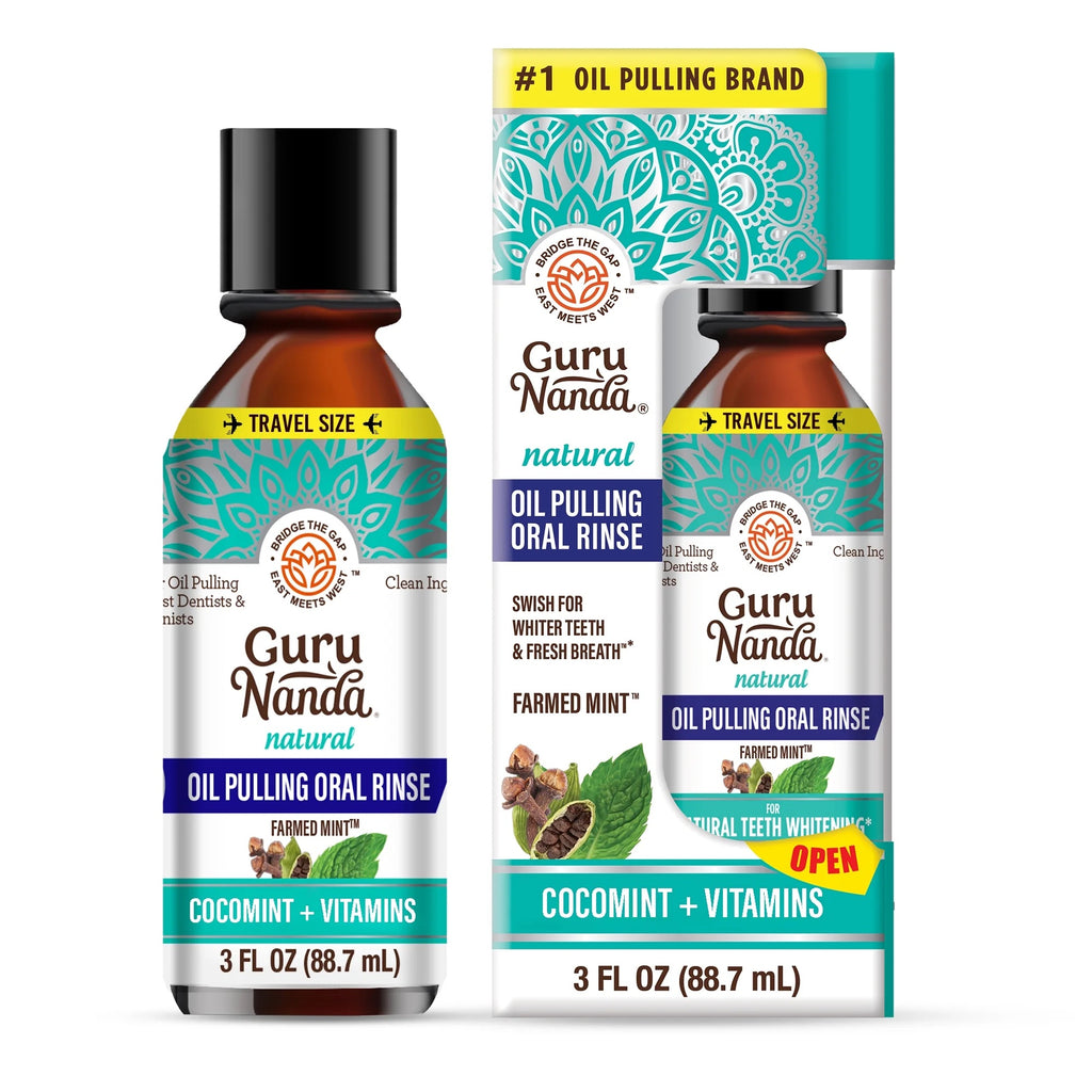 GuruNanda Oil Pulling with Coconut + Mint, Essential Oils &amp; Vitamins D3,E,K2 - Natural Mouthwash - 88.7 ml image