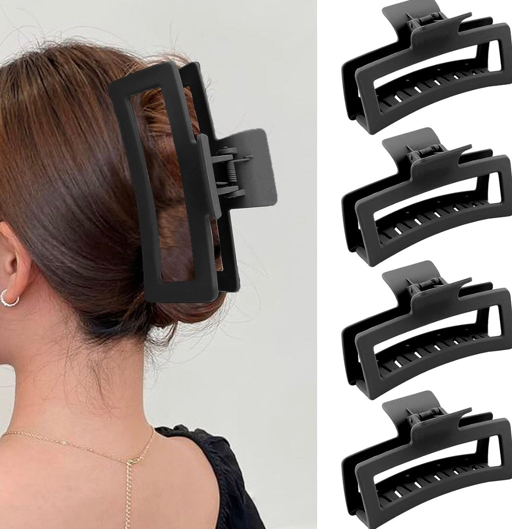 Medium Sized Claw Clips for Hair,  Matte Non-slip Rectangle - Black image