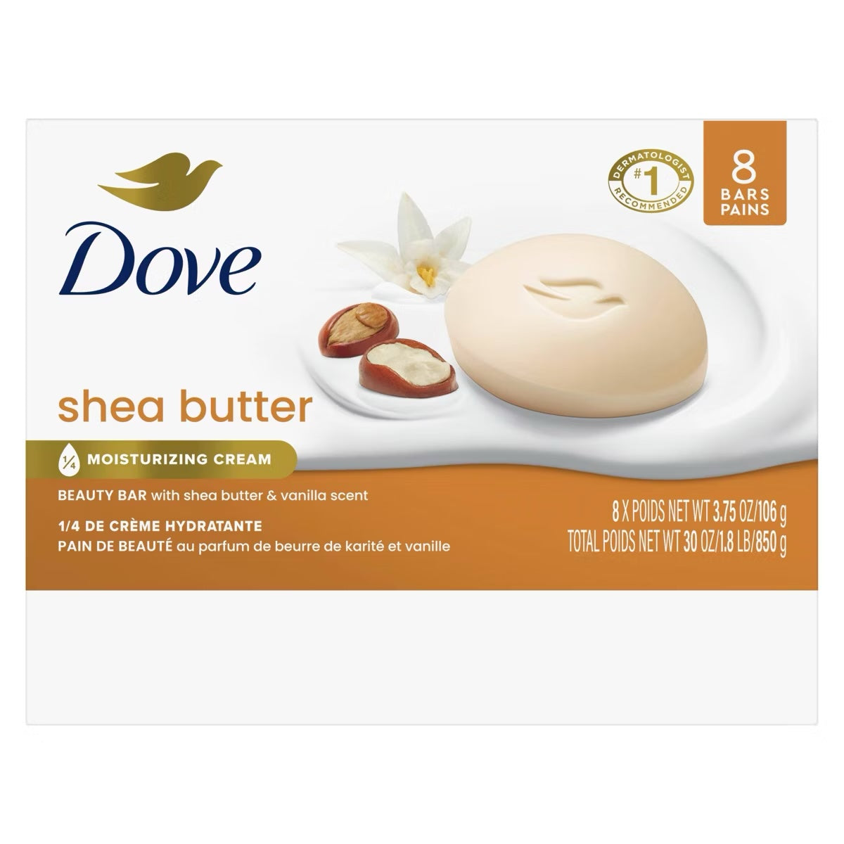 Dove Beauty Purely Pampering Shea Butter with Warm Vanilla Beauty Bar Soap image 0