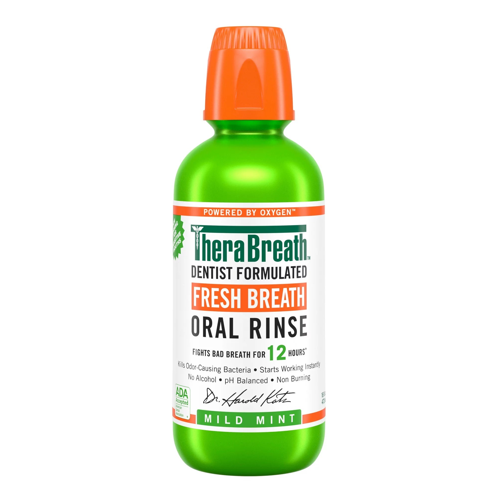 TheraBreath Fresh Breath Mouthwash, Mild Mint, Alcohol-Free, 16 fl oz image 0