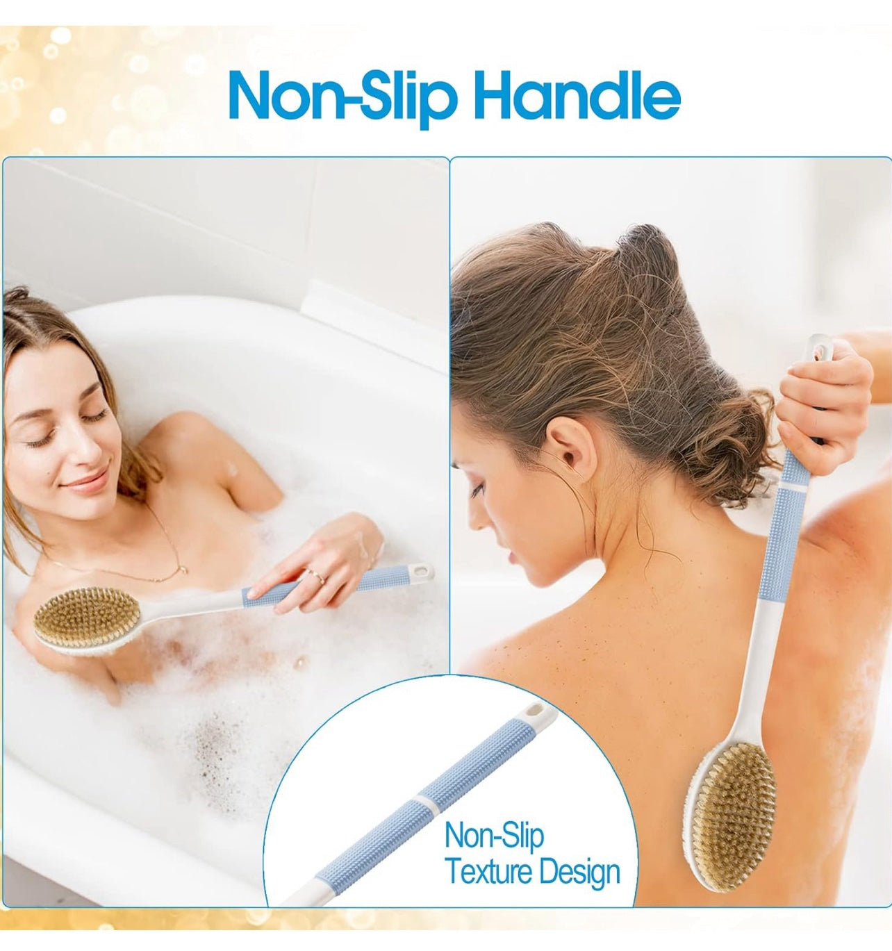 Backski Long Handle Back Scrubber Brush Anti Slip for Shower - Blue Handle image