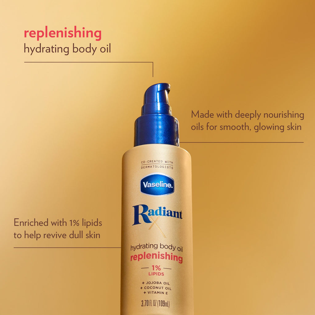 Vaseline Radiant X Replenishing Hydrating Body Oil, with 1% Lipids, Jojoba Oil, Coconut Oil, &amp; Vitamine E image 1
