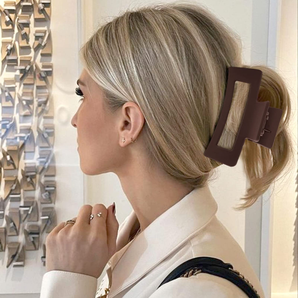Medium Sized Claw Clips for Hair,  Matte Non-slip Rectangle - Brown image