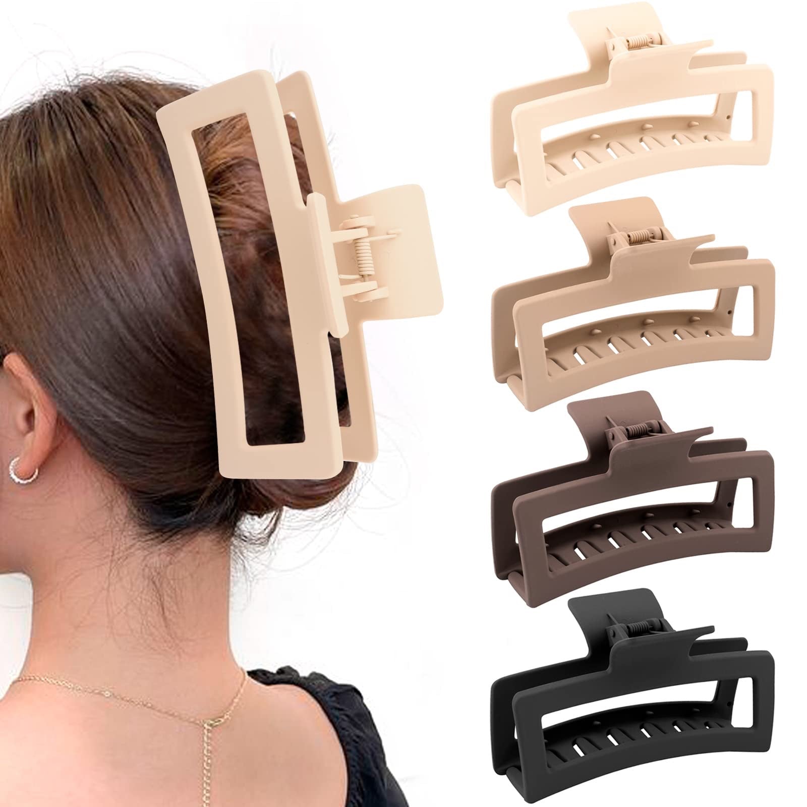 Extra Large Matte Rectangular Claw Clip - Beige image
