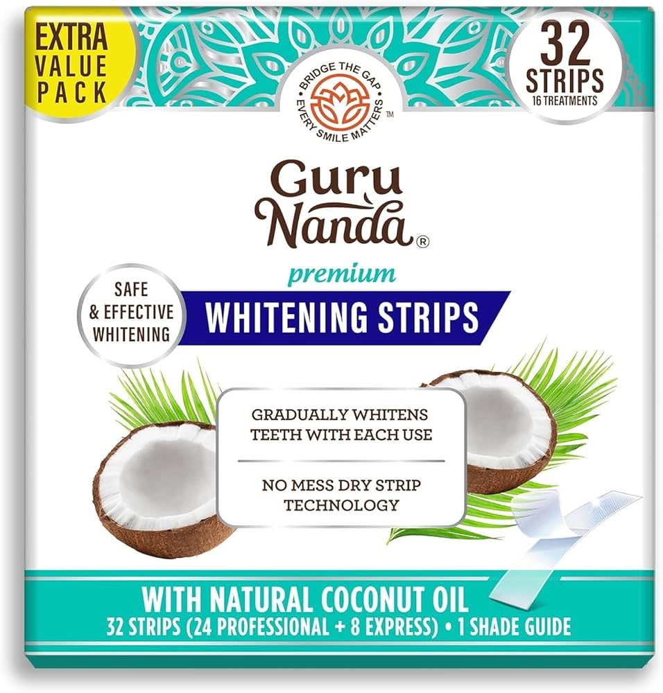 GuruNanda Teeth Whitening Strips - 16-Day Treatment with Non-Slip, Dry Strip Technology image 0