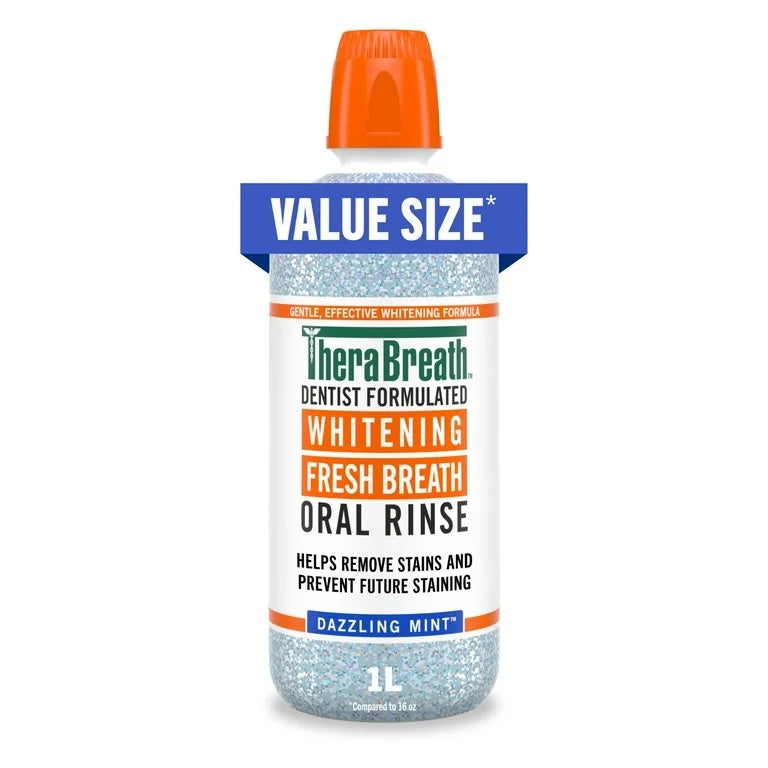 TheraBreath Whitening Mouthwash, Dazzling Mint, 1 Liter image 0