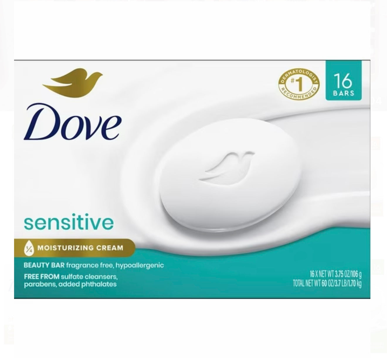 Dove Beauty Sensitive Skin Unscented Beauty Bar Soap