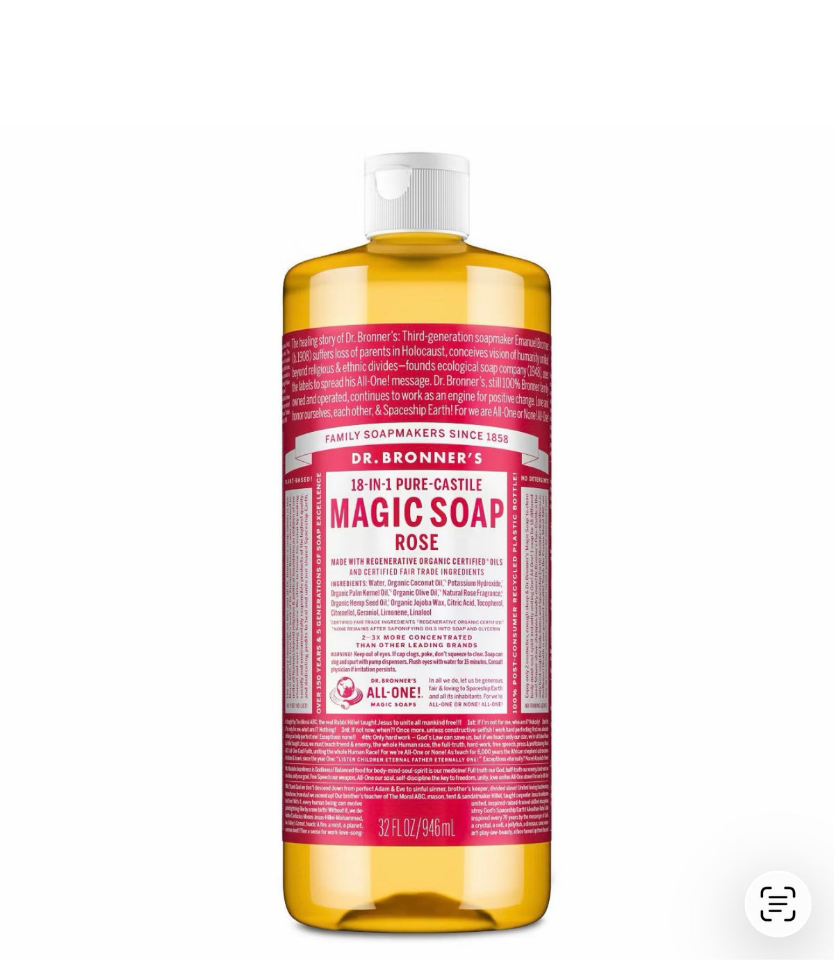 Dr. Bronner's Magic Pure Castile Liquid Soap Bodywash - Rose - 32 fl oz