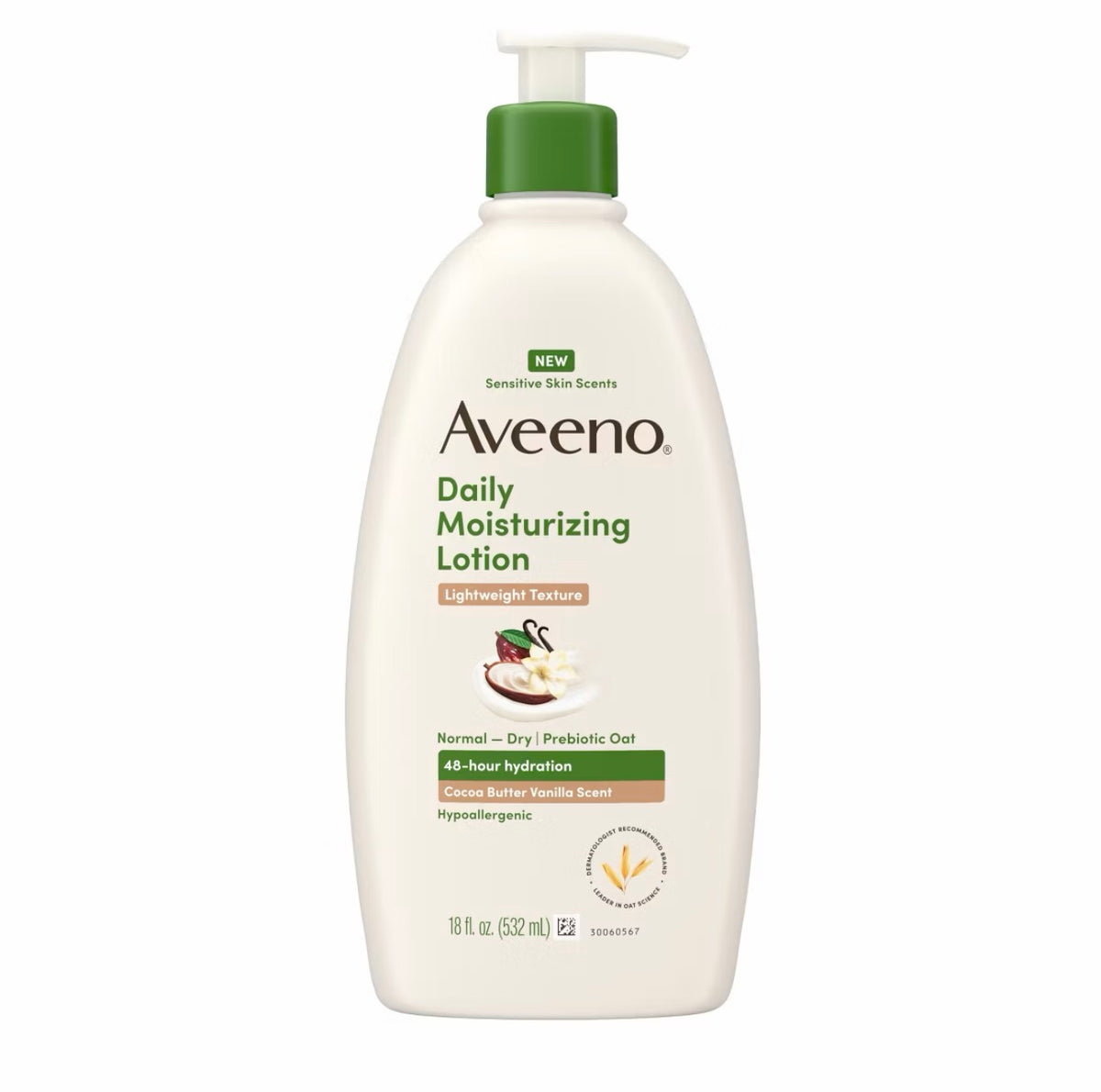 Aveeno Daily Moisturizing Lotion with Soothing Prebiotic Oat for Sensitive Skin- Cocoa Butter Vanilla Scent - 18 fl oz