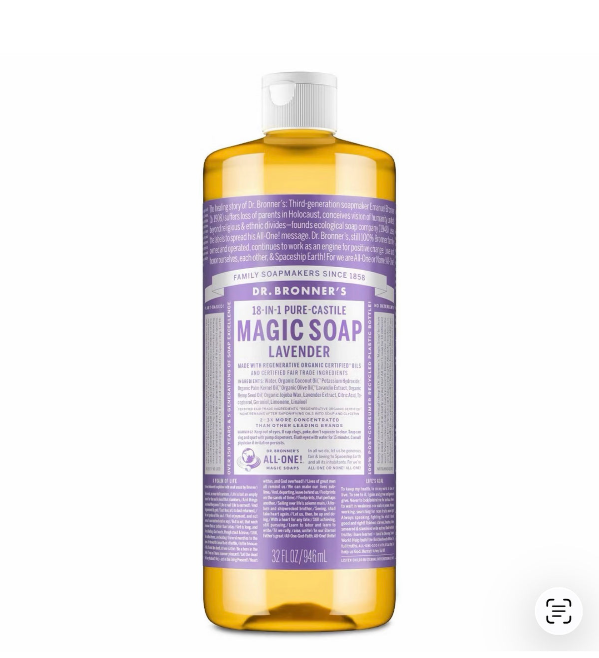Dr. Bronner's Magic Pure Castile Liquid Soap Bodywash - Lavender - 32 fl oz