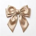 Satin Hair Bow Clip, Champagne Gold, Double-Layered with Long Flowing Tails