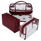 Cherry Burgundy Large PVC Cosmetic Bag 3 Pack