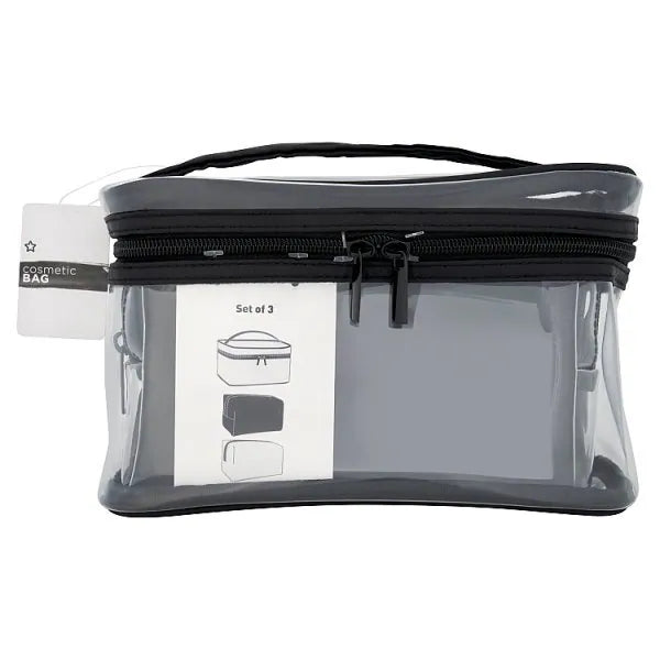 Black Clear 3 in 1 Cosmetic Bag Set