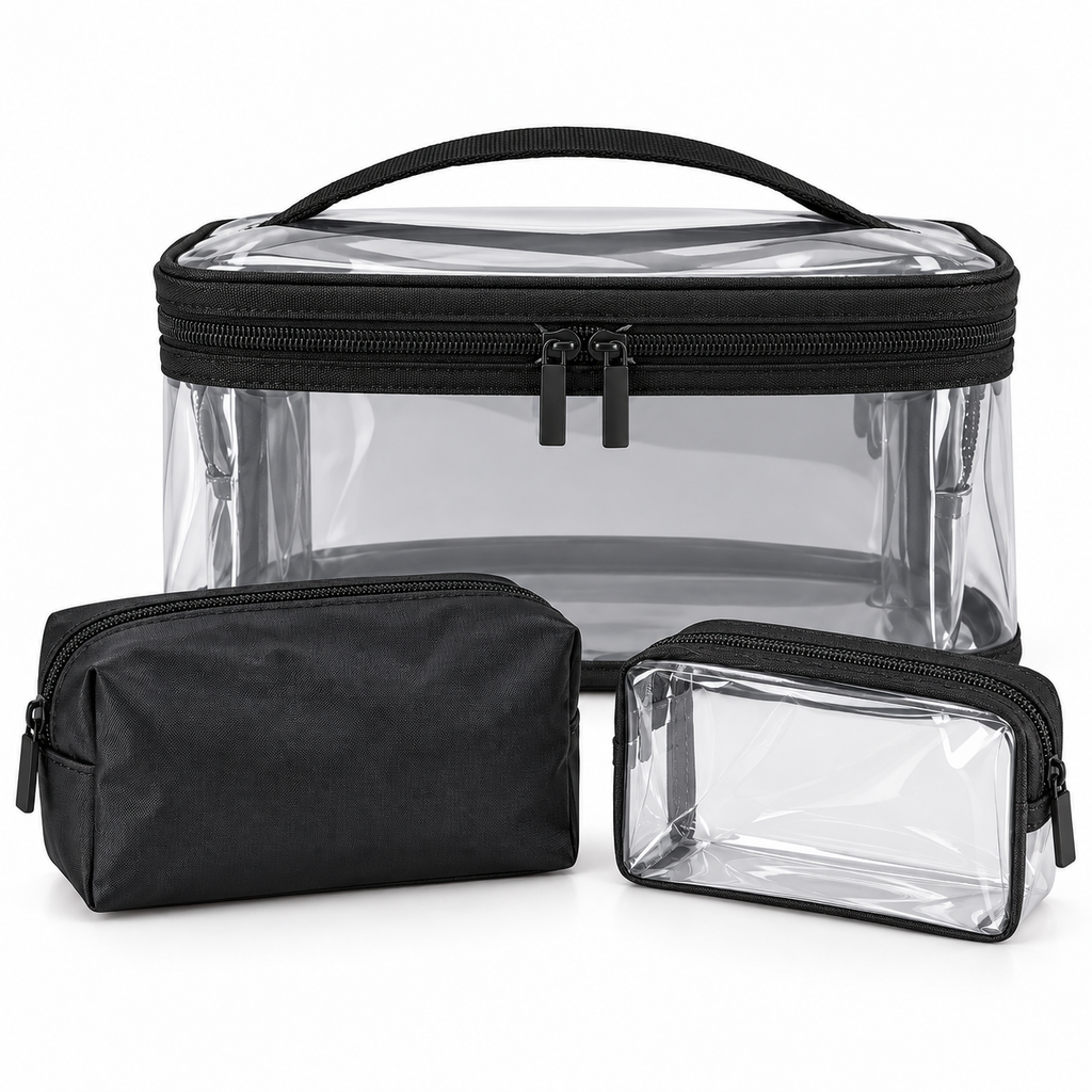 Black Clear 3 in 1 Cosmetic Bag Set