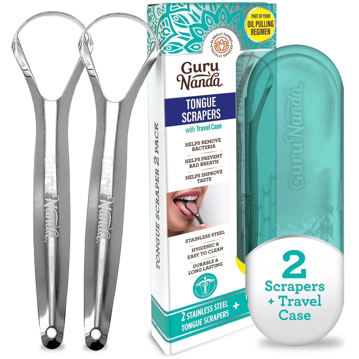 GuruNanda Tongue Scraper with Travel Case -2 Pack image 0