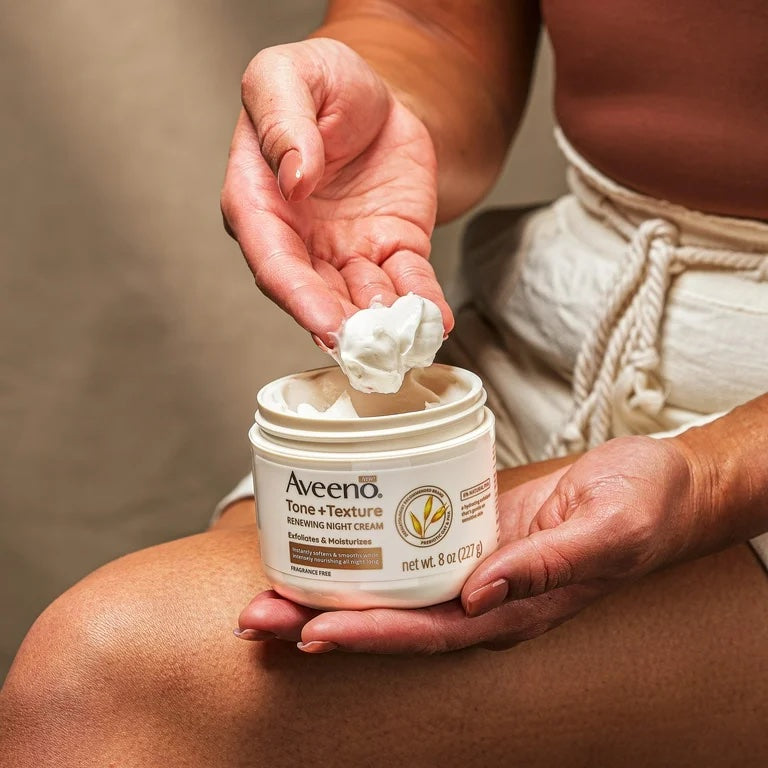 Aveeno Tone + Texture Renewing Body Night Cream, Fragrance-Free, 8oz image 1