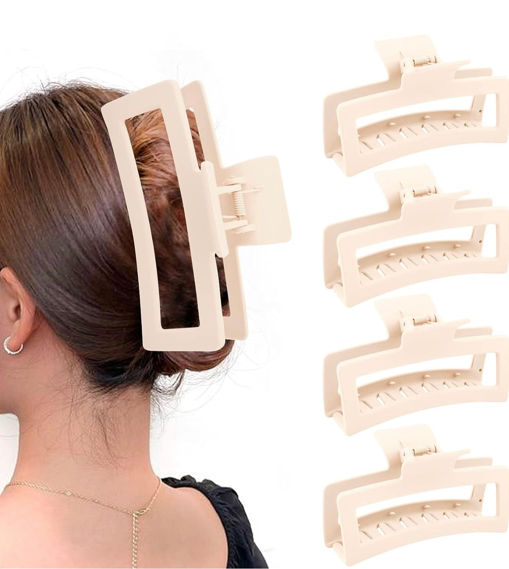 Medium Sized Claw Clips for Hair,  Matte Non-slip Rectangle - Beige image