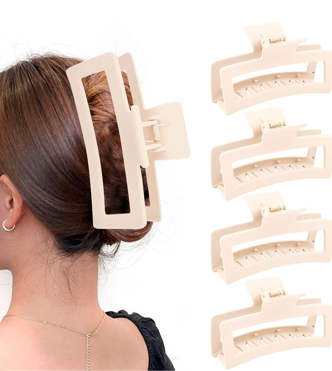 Medium Sized Claw Clips for Hair,  Matte Non-slip Rectangle - Beige image