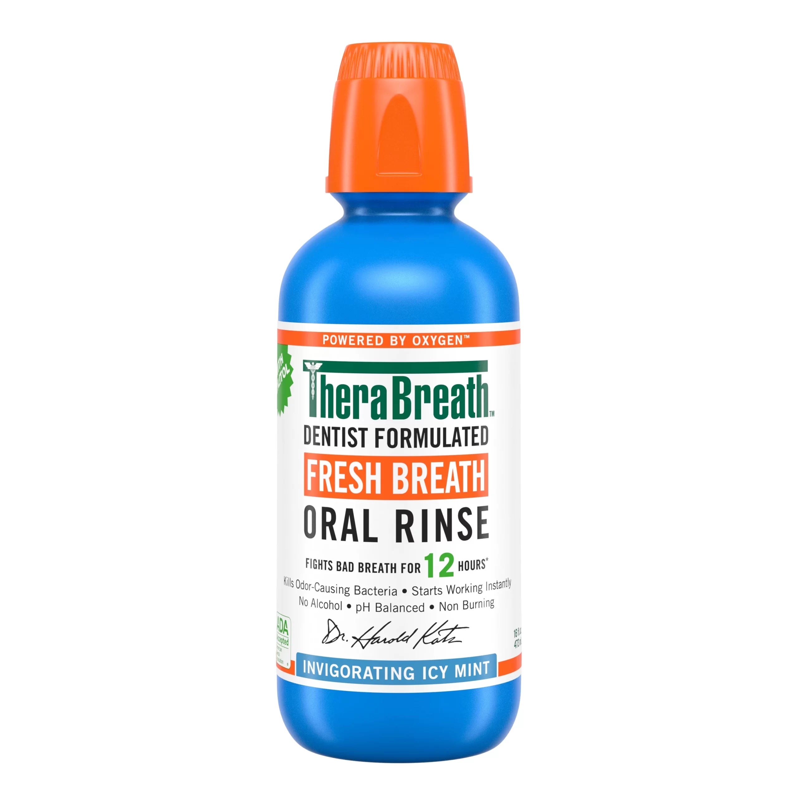 TheraBreath Fresh Breath Mouthwash, Icy Mint, Alcohol-Free, 16 fl oz image 0
