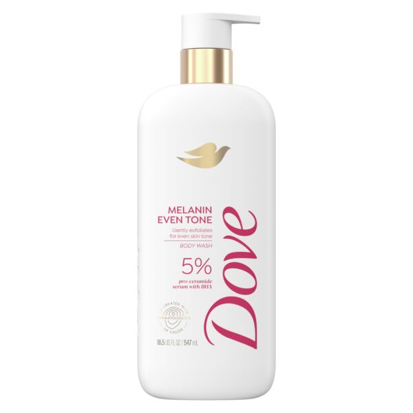 Dove Exfoliating Melanin Body Wash Even Skin Tone 5% Pro-Ceramide Serum with BHA