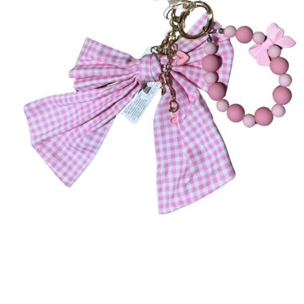 Pink Gingham Bow Bag Charm
