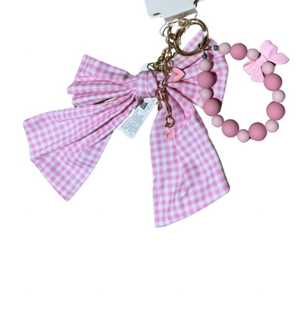 Pink Gingham Bow Bag Charm