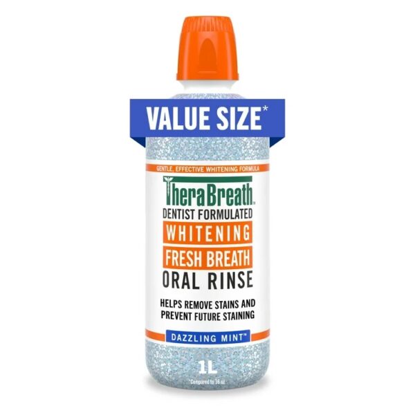 TheraBreath Whitening Mouthwash, Dazzling Mint, 1 Liter