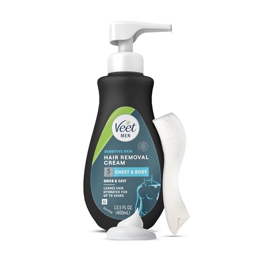 Veet Hair Removal Cream For Men, 5 Min Sensitive Skin, Hair Removal Gel For Body, Chest & Back 13.5 FL OZ