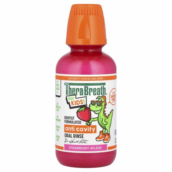 TheraBreath Kids Mouthwash with Fluoride,Strawberry Splash, Anticavity, 10 fl oz