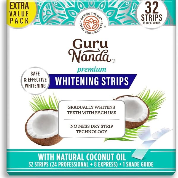 GuruNanda Teeth Whitening Strips - 16-Day Treatment with Non-Slip, Dry Strip Technology